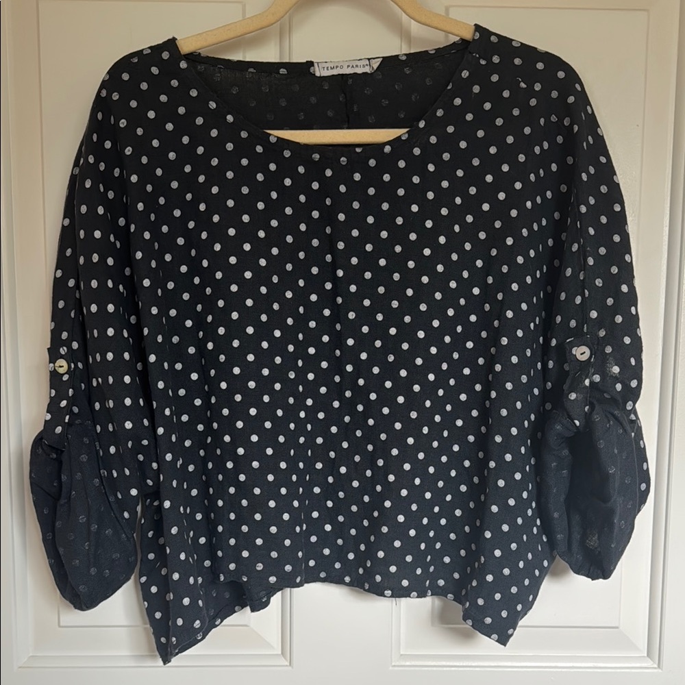 Tempo Paris Polka Dot Linen Blouse